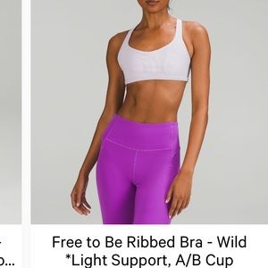 Lululemon, Free to be Wild Ribbed Bra, Size 8, Faint Lavender
